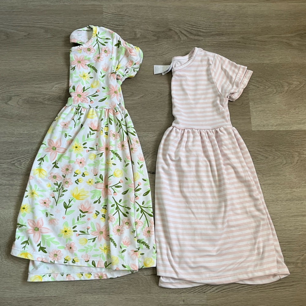 Buttons & stitches toddler girls set of 2 dresses 4t- floral and pink stripe